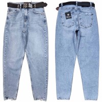 Джинси жіночі MIKALETTA JEANS 3079 MOM Блакитний з чорним поясом