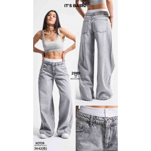 Джинсы женские IT'S BASIC JEANS 2989-FULL WIDE LEG BOXER СЕРЫЙ