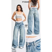 Джинси жіночі IT'S BASIC JEANS 2989-FULL WIDE LEG BOXER БЛАКИТНИЙ ІЗ ЗЕЛЕНЦЕЮ